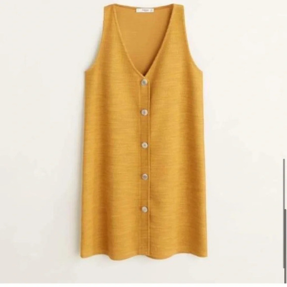 Mango Mustard Knit Mini Dress | Size M (6) | NWT | Button-Front Sundress - Picture 6 of 12